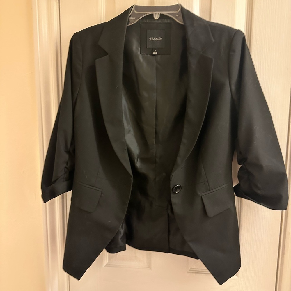 The Limited Black Tailored Blazer with Ruched Sleeves